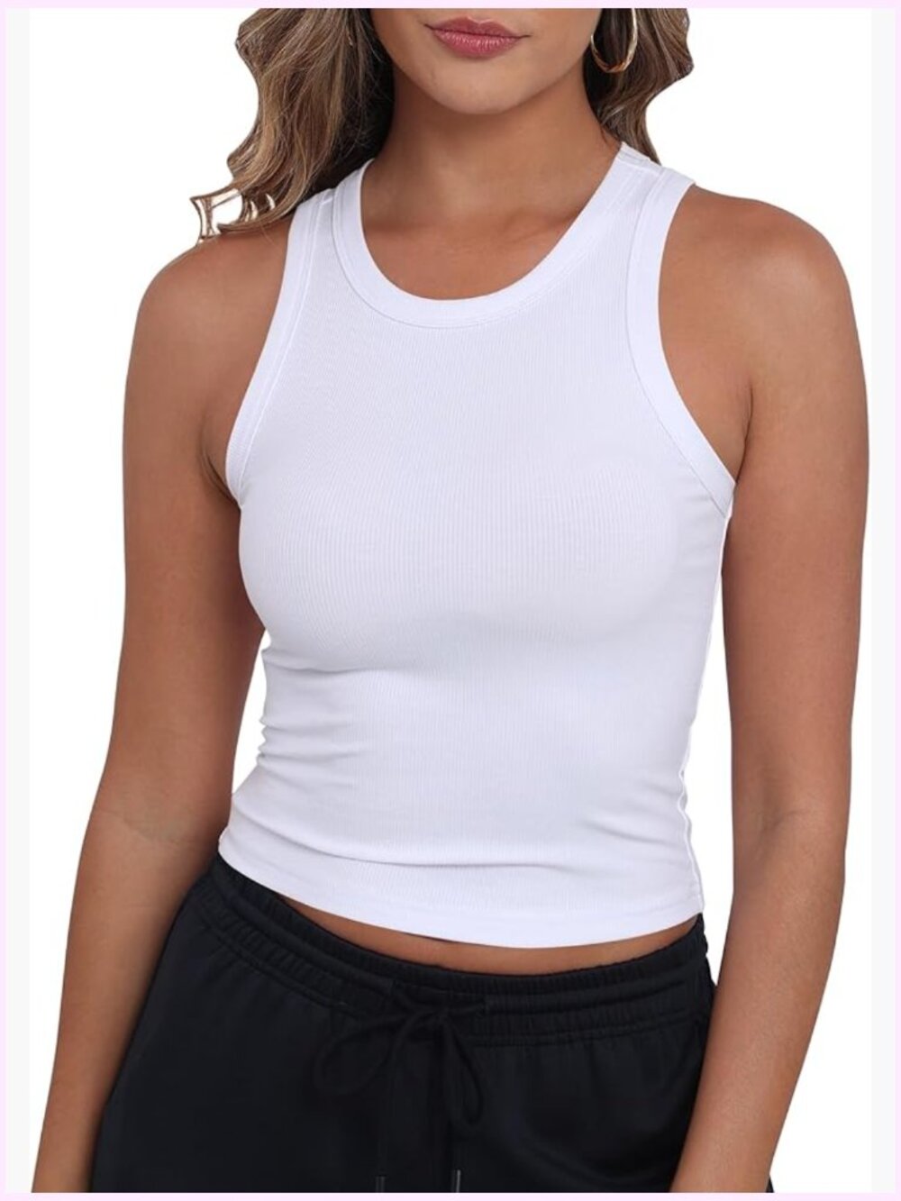 Sleeveless High Neck Racerback Ribbed Knit Fitted Cropped Tank Top